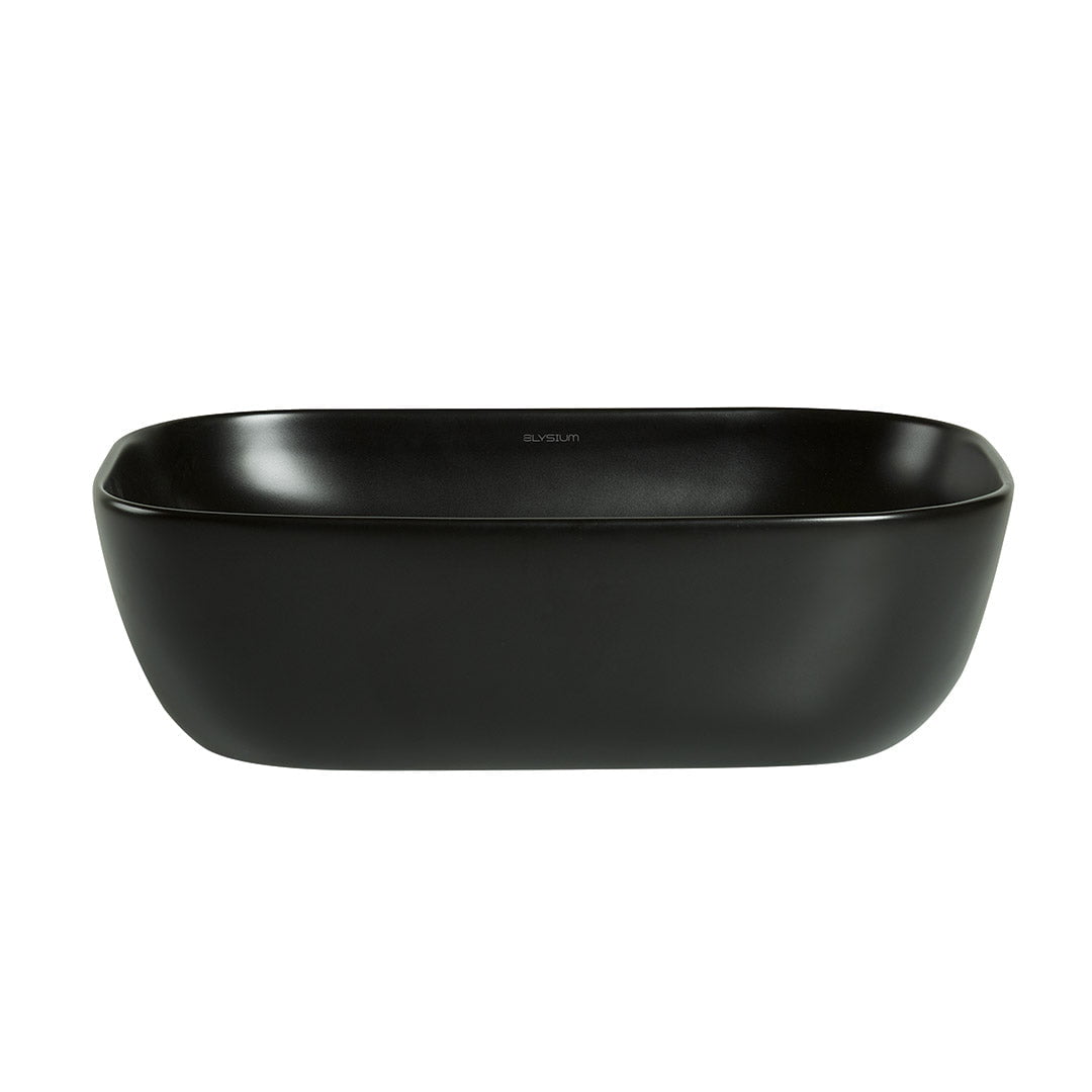 Lavoar de baie Soria, pe blat, dreptunghiular, cu margini rotunjite, din ceramica sanitara, 45.5 cm, negru mat, Elysium