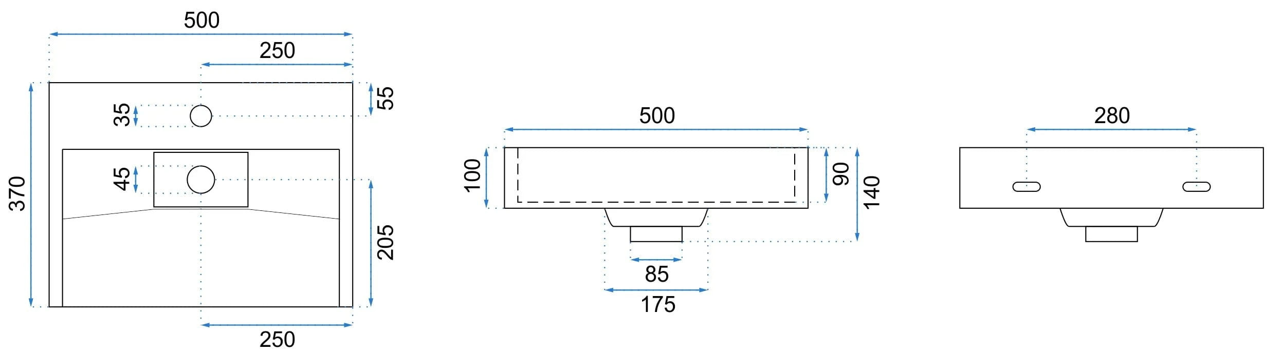 Lavoar din conglomerat Goya, 50 cm, negru