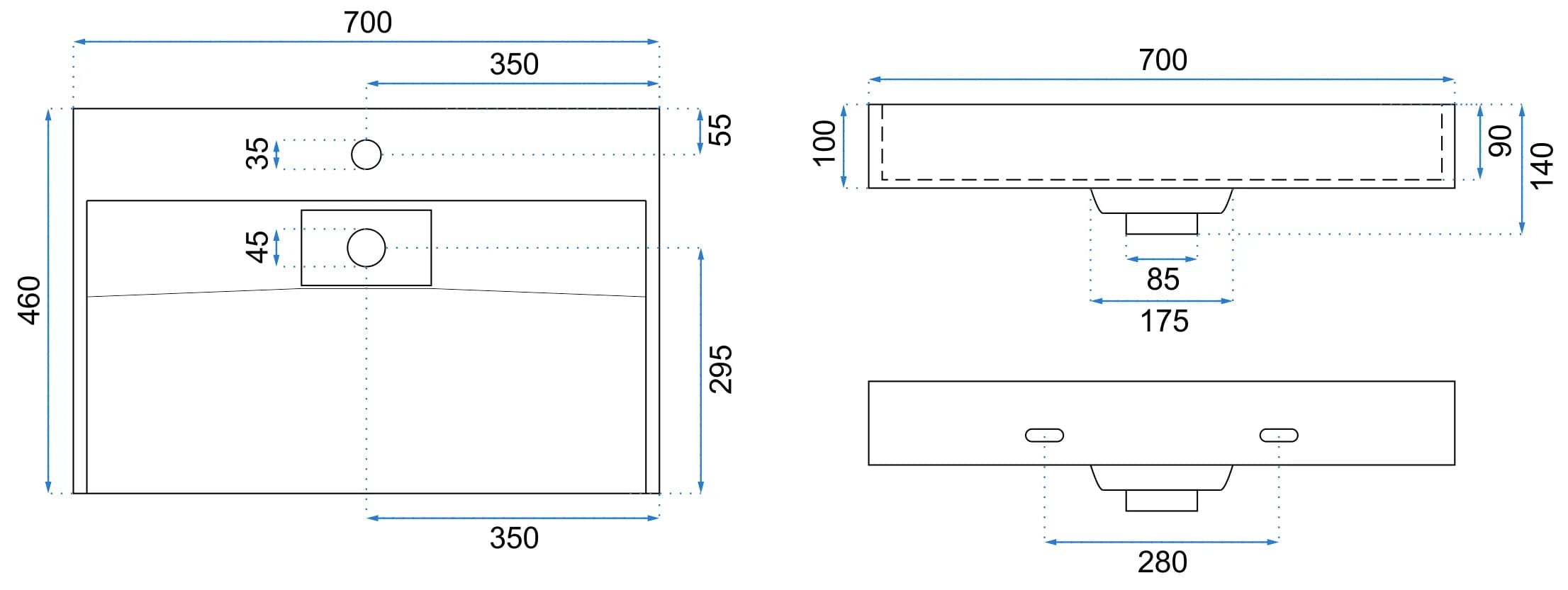 Lavoar din conglomerat Goya, 70 cm, negru + cadru