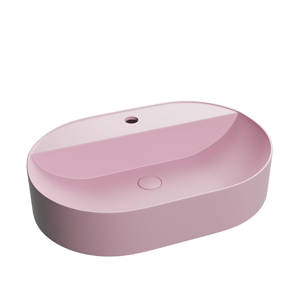 Lavoar Foglia oval pe blat roz mat, orificiu baterie, ventil inclus, 50x38 cm