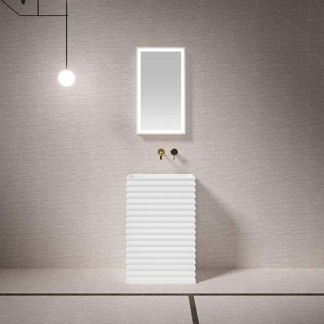 Lavoar freestanding, dreptunghiular, din compozit, alb, 58x38 cm, cu riflaje, MonBlari