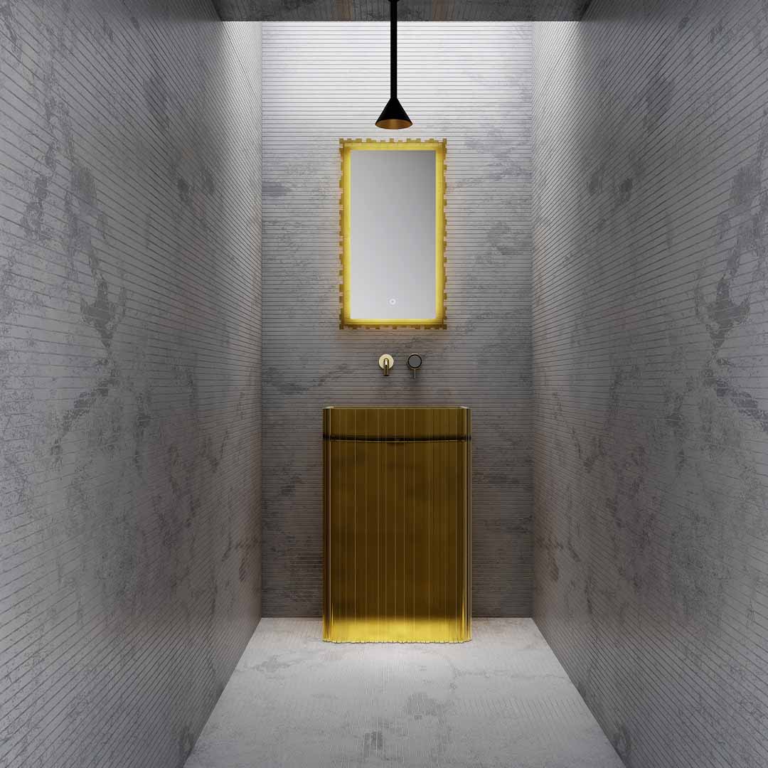 Lavoar freestanding, dreptunghiular, din rasina, maro transparent, 58 cm, finisaj mat, MonBlari