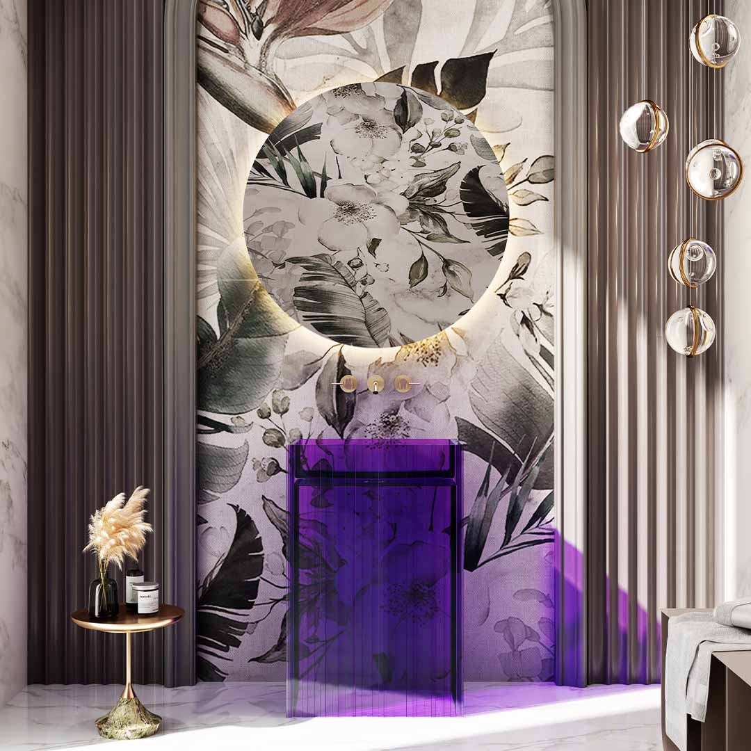 Lavoar freestanding, dreptunghiular, din rasina, mov transparent, 58 cm, finisaj mat, MonBlari