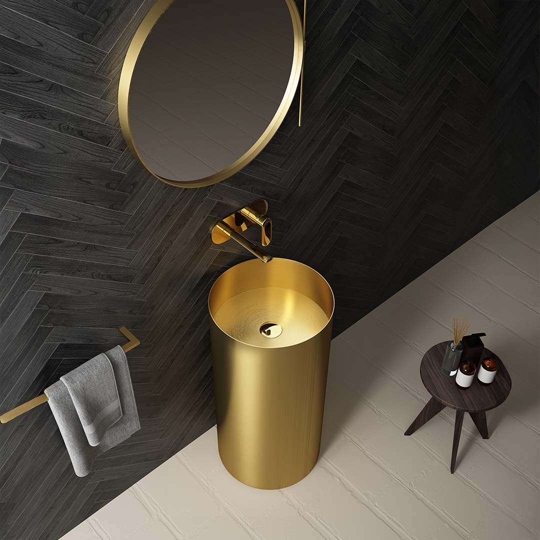 Lavoar freestanding Eima, 40 cm, rotund, otel inoxidabil, auriu, Elysium