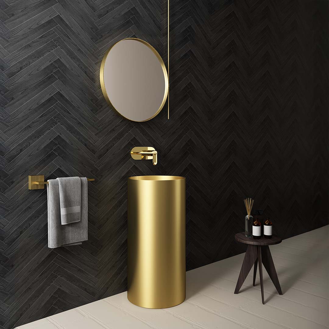 Lavoar freestanding Eima, 40 cm, rotund, otel inoxidabil, auriu, Elysium