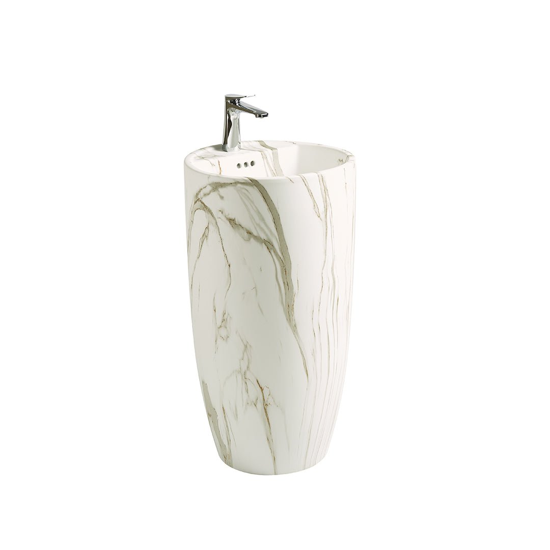 Lavoar freestanding Napo, 50 cm, oval, ceramica sanitara, imitatie marmura Calacatta Oro, Elysium