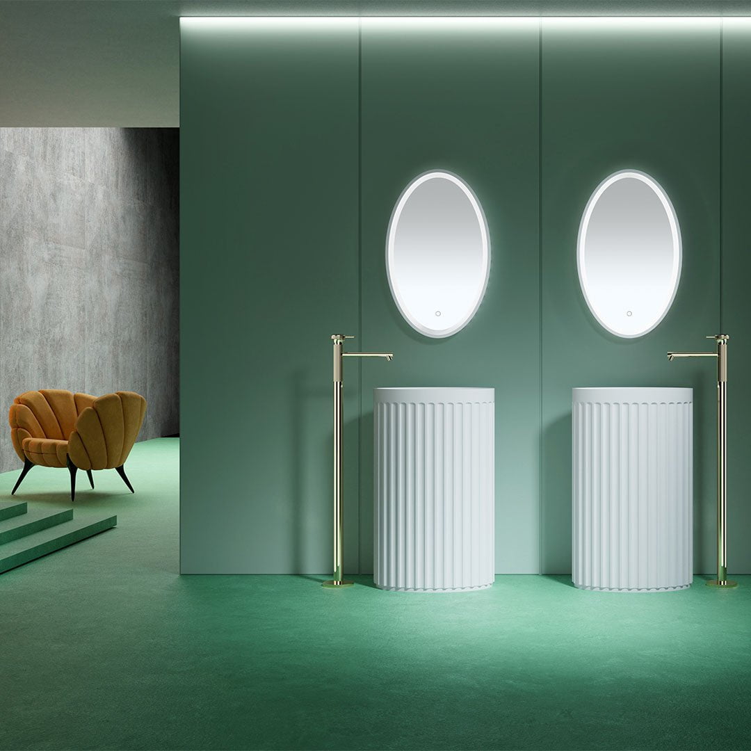 Lavoar freestanding, oval, din compozit, alb, 55x36 cm, finisaj mat, MonBlari