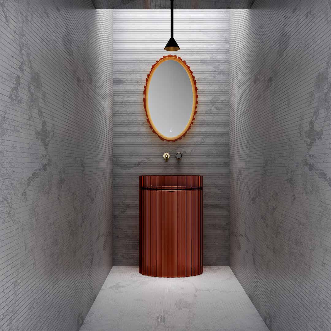 Lavoar freestanding, oval, din rasina, caramiziu transparent, 60 cm, finisaj mat, MonBlari