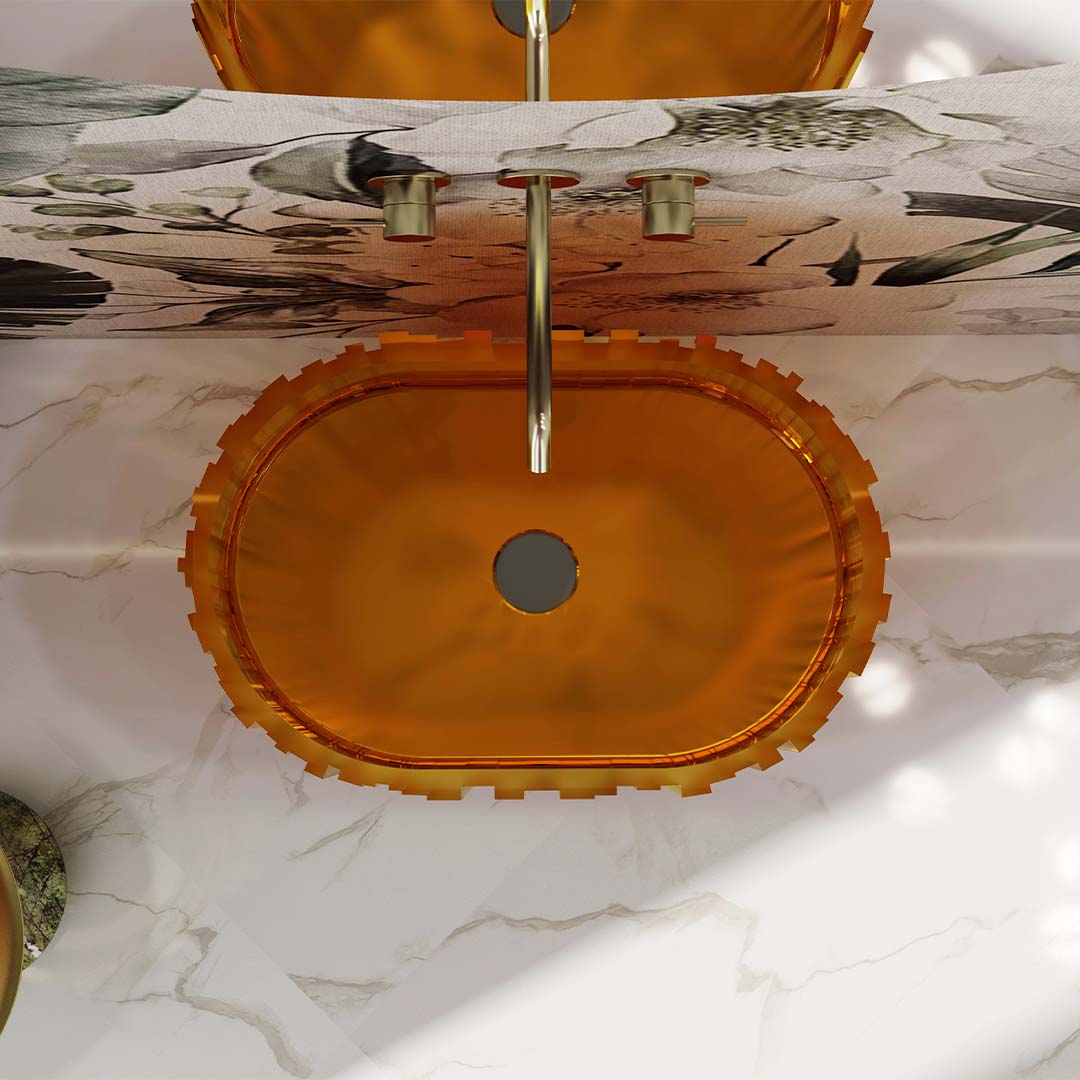 Lavoar freestanding, oval, din rasina, portocaliu transparent, 58 cm, finisaj mat, MonBlari