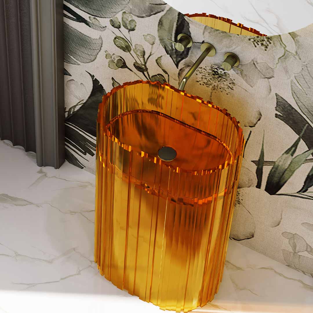 Lavoar freestanding, oval, din rasina, portocaliu transparent, 58 cm, finisaj mat, MonBlari