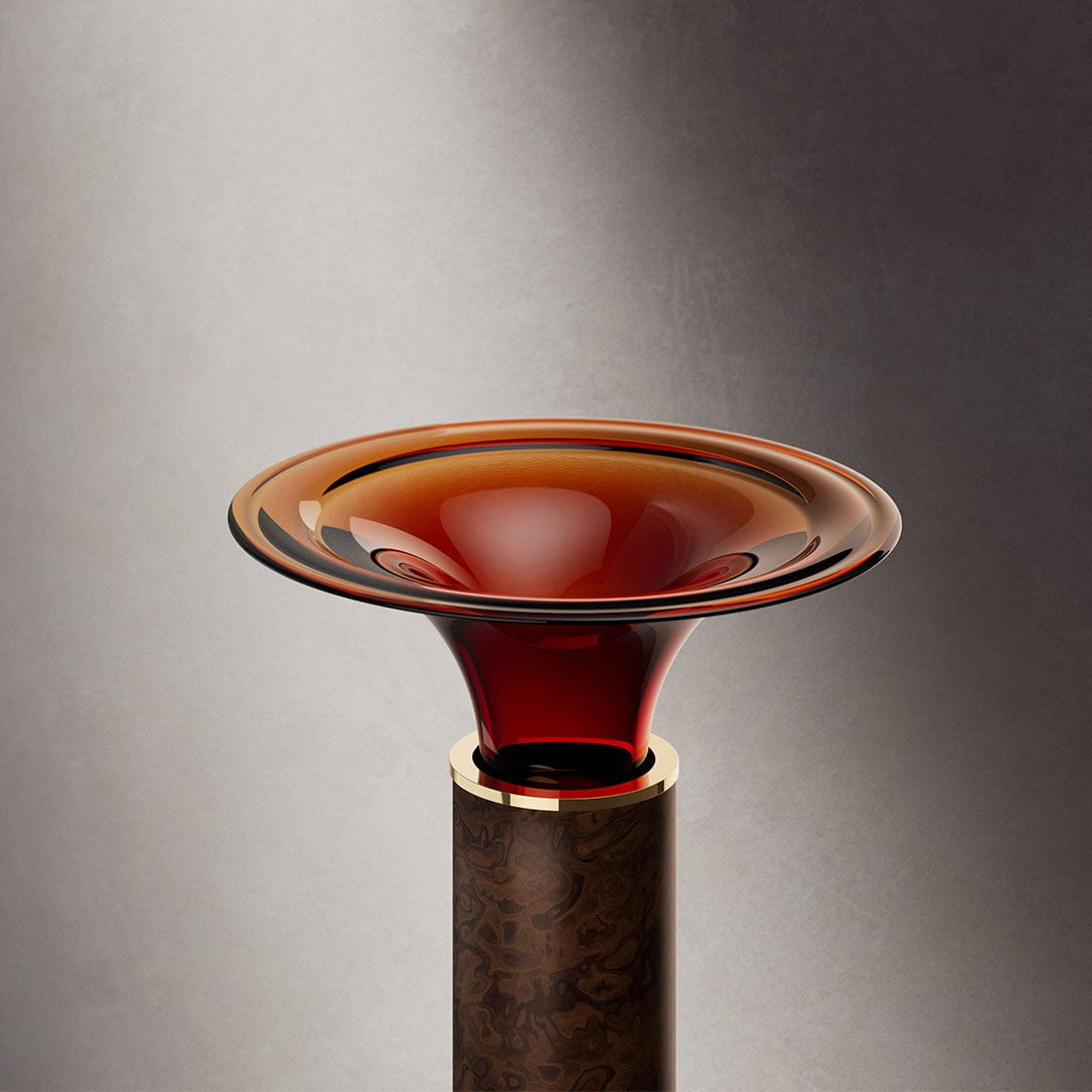 Lavoar freestanding, rotund, caramiziu transparent, cu corp maro, din rasina, 54 cm, finisaj mat, MonBlari