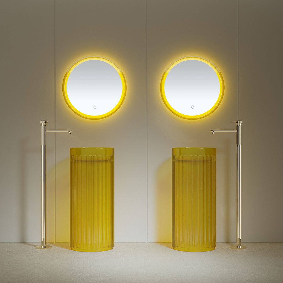 Lavoar freestanding, rotund, din rasina, galben transparent, 40 cm, finisaj mat, MonBlari