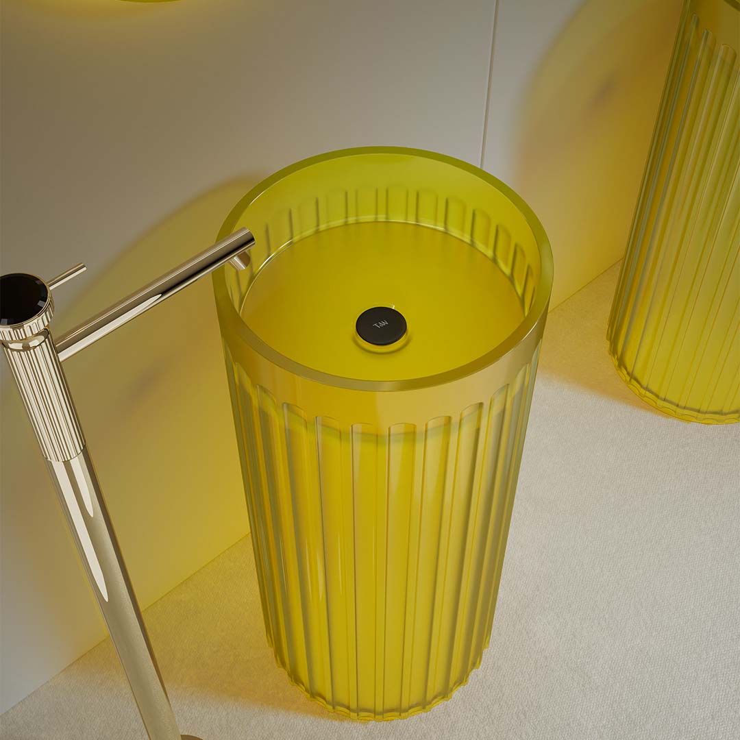 Lavoar freestanding, rotund, din rasina, galben transparent, 40 cm, finisaj mat, MonBlari