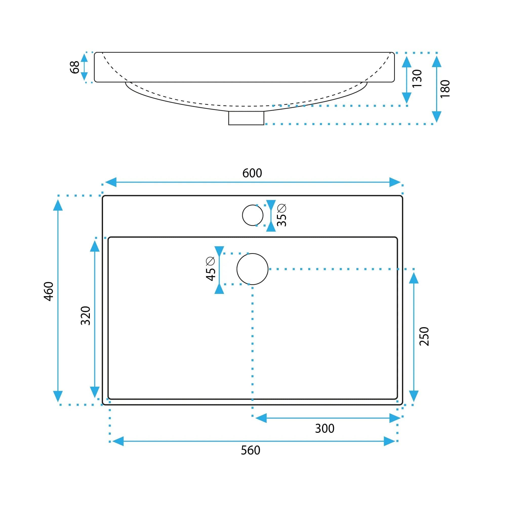Lavoar incastrat ceramic Rea Mandy, 60 cm, alb