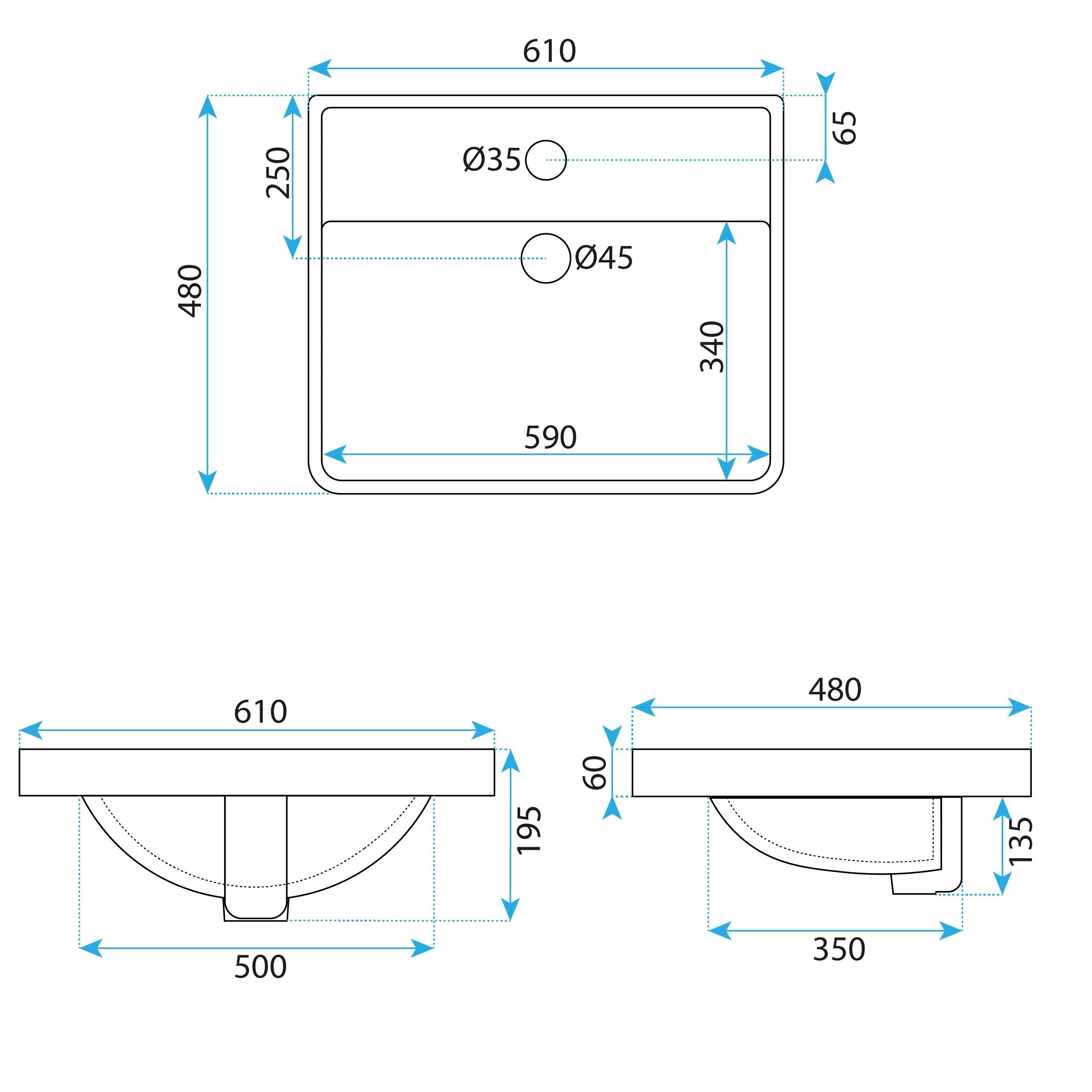 Lavoar incastrat Rea Alisha, 60 cm,. alb