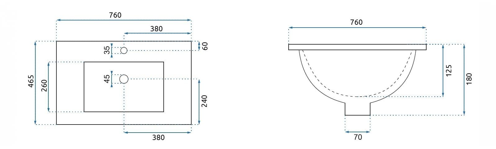 Lavoar încastrat Rea Dafne alb 75 cm