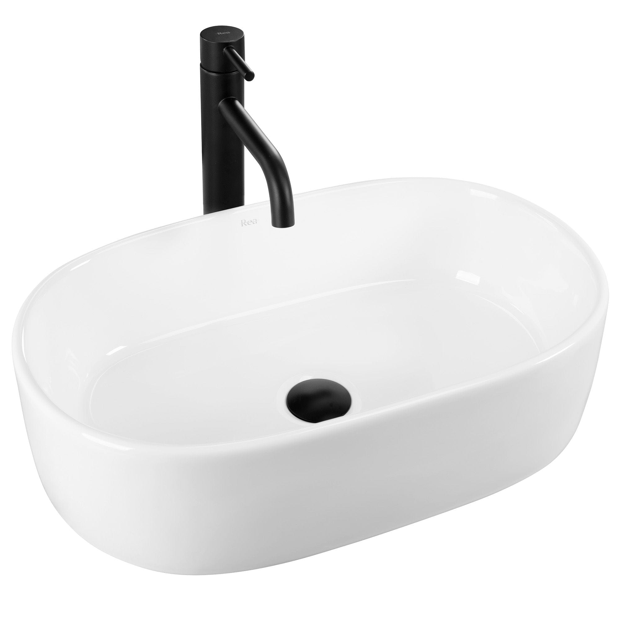 Lavoar pe blat ceramic Rea Alma , latime de 36 cm, negru lucios