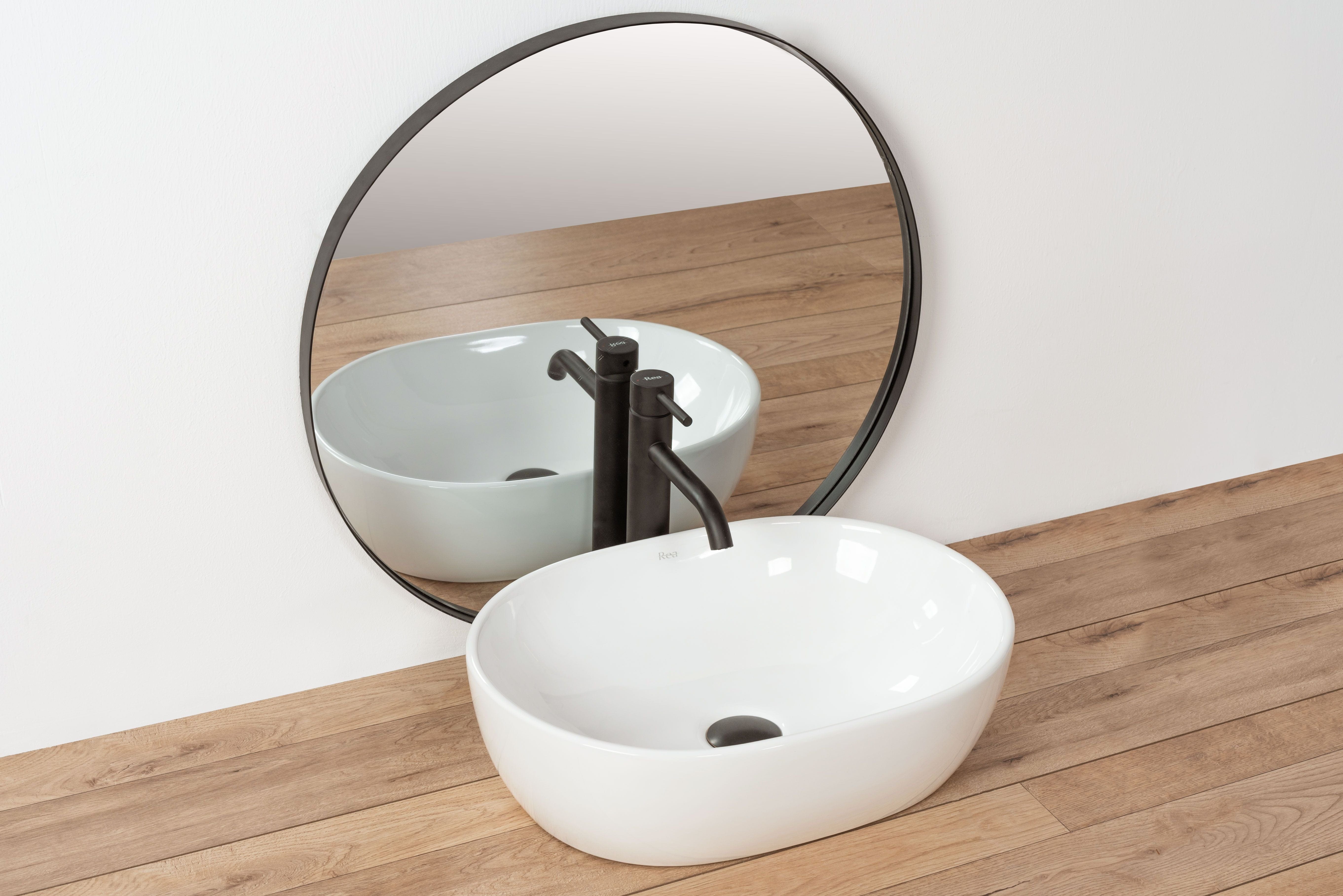 Lavoar pe blat ceramic Rea Amelia 48 , latime de 34.5 cm, alb