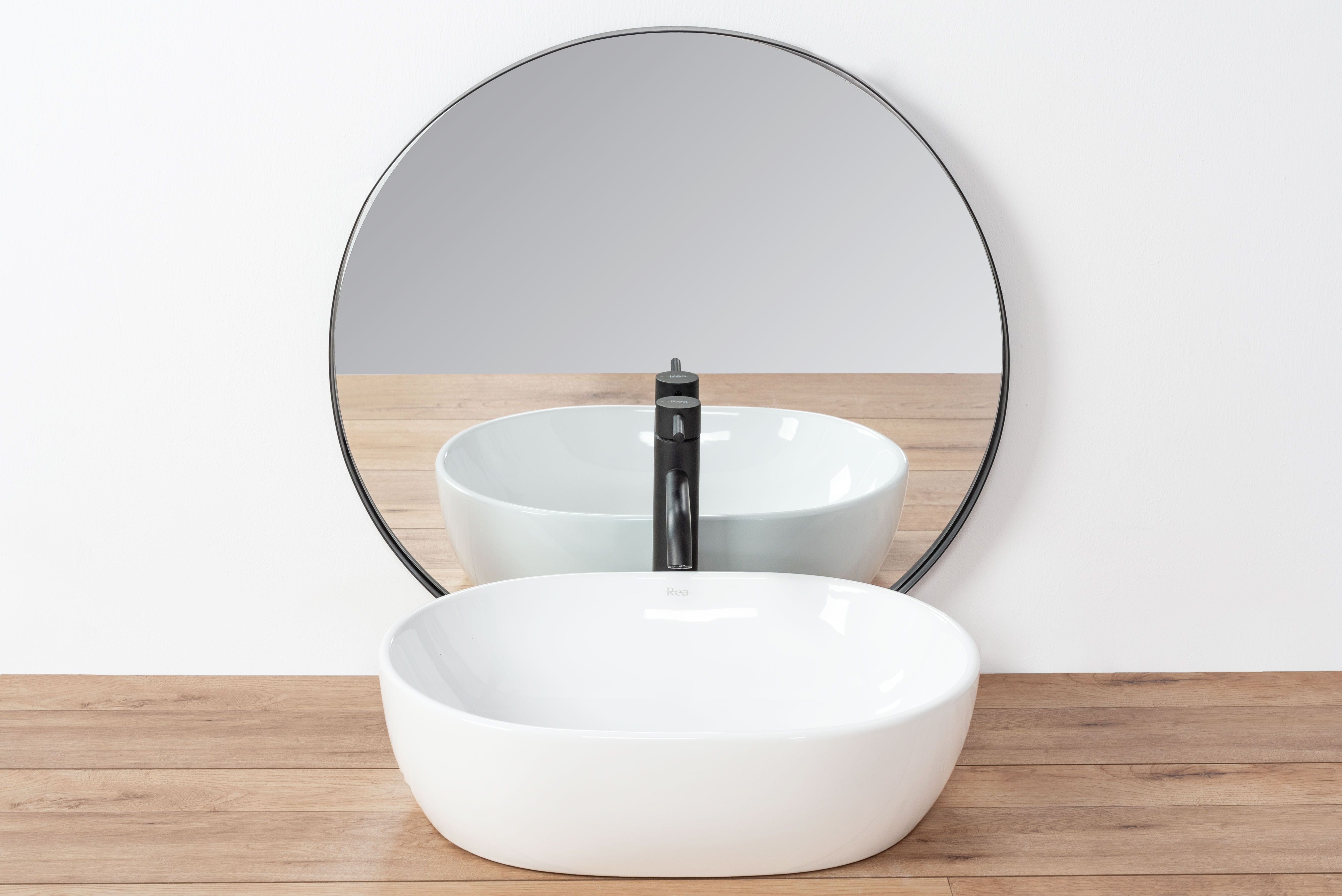 Lavoar pe blat ceramic Rea Amelia 48 , latime de 34.5 cm, alb