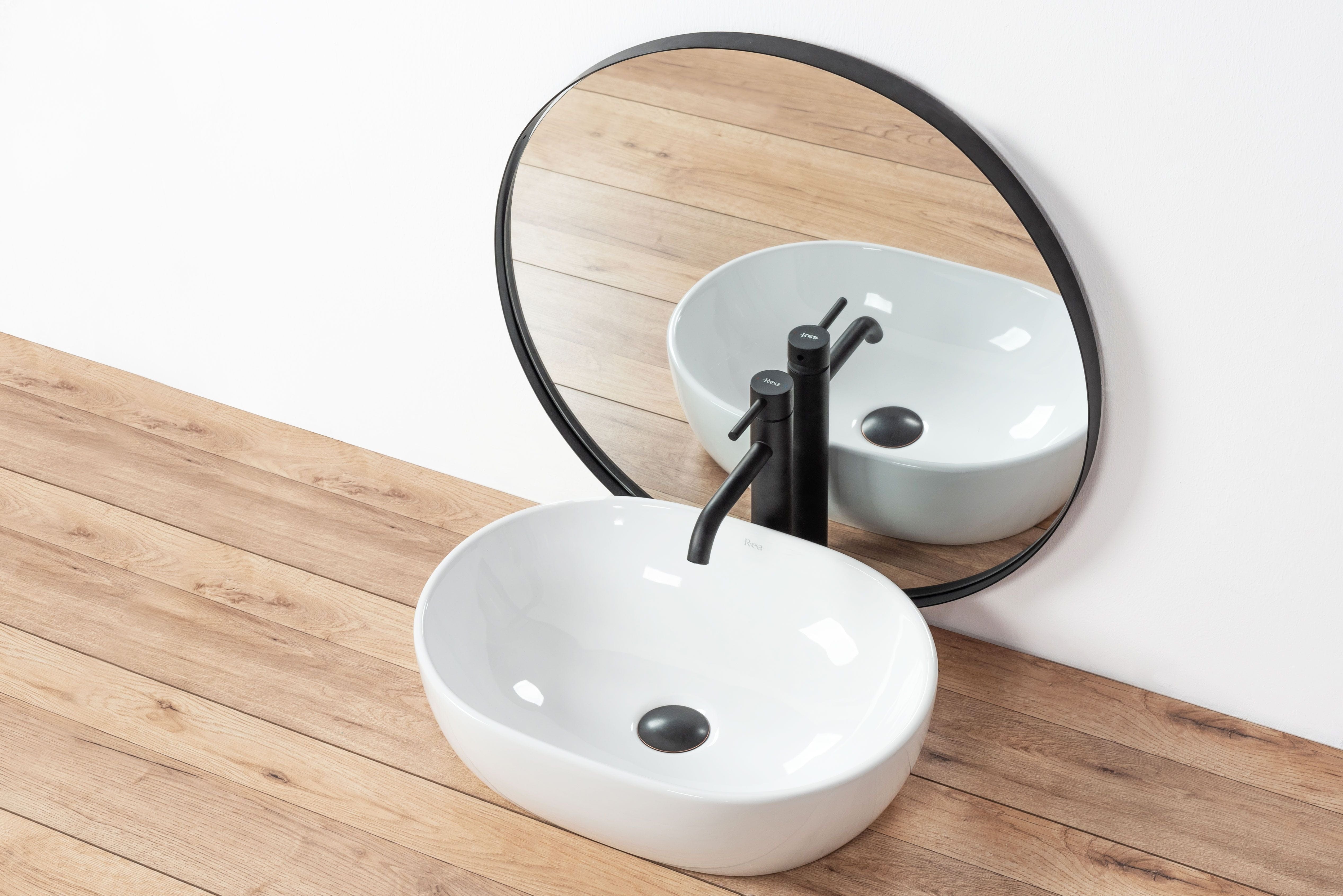 Lavoar pe blat ceramic Rea Amelia 48 , latime de 34.5 cm, alb