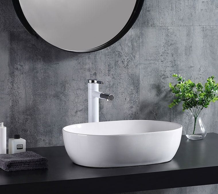 Lavoar pe blat ceramic Rea Amelia 48 , latime de 34.5 cm, alb