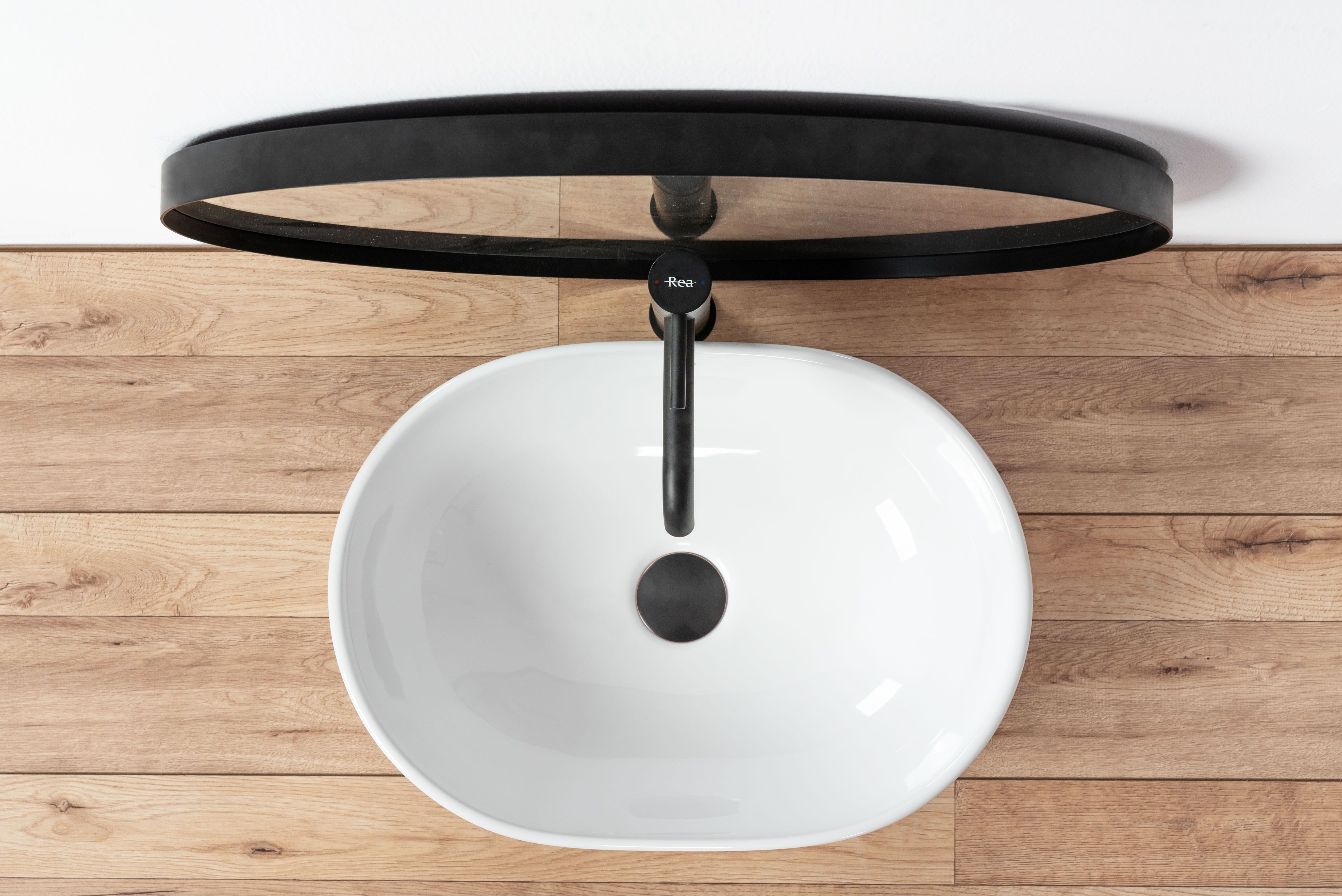 Lavoar pe blat ceramic Rea Amelia 48 , latime de 34.5 cm, alb