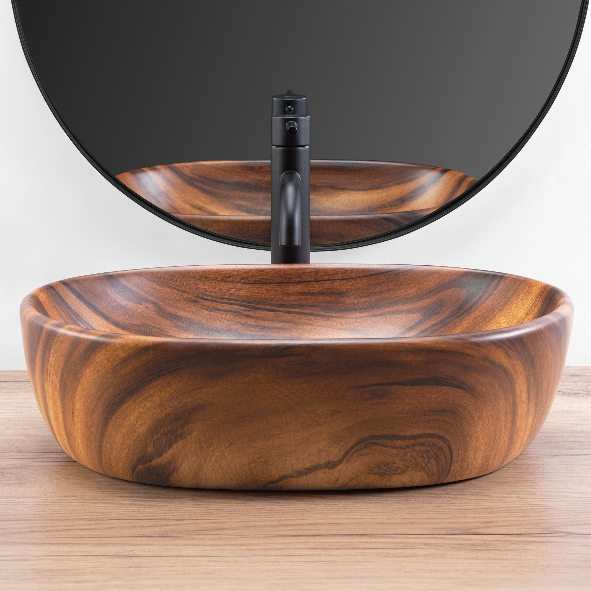Lavoar pe blat ceramic Rea Amelia Wood , latime de 34.5 cm, imitatie lemn