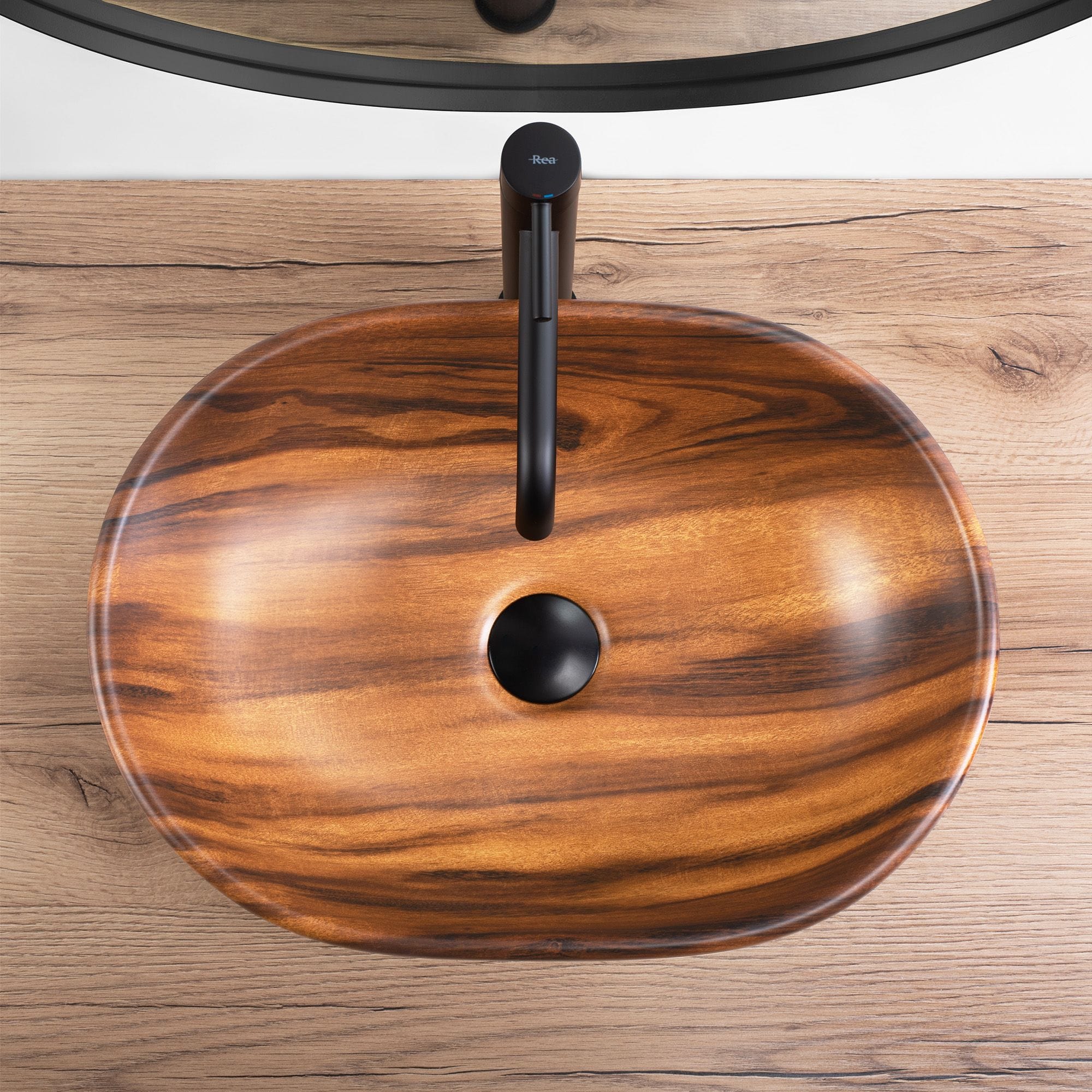 Lavoar pe blat ceramic Rea Amelia Wood , latime de 34.5 cm, imitatie lemn