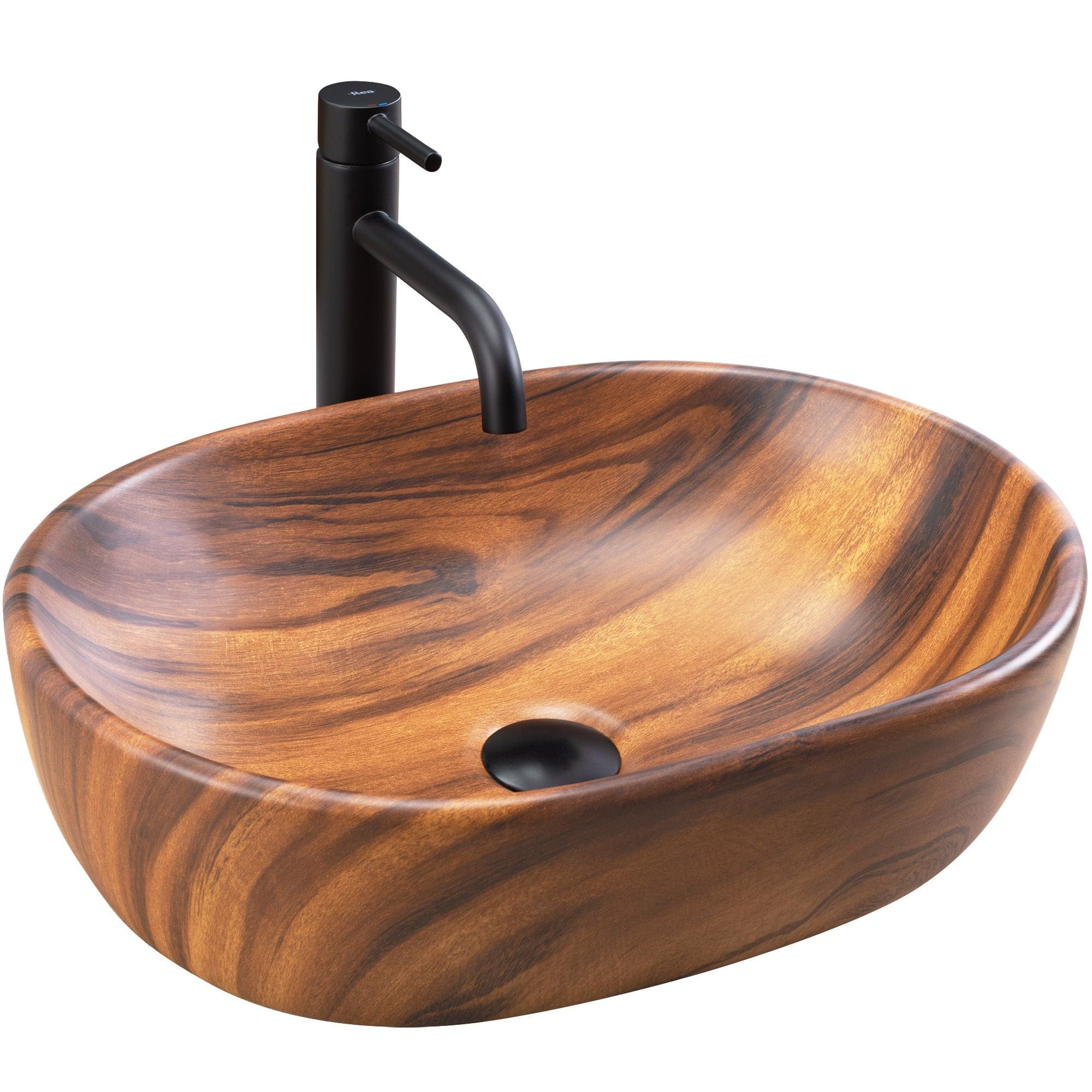 Lavoar pe blat ceramic Rea Amelia Wood , latime de 34.5 cm, imitatie lemn