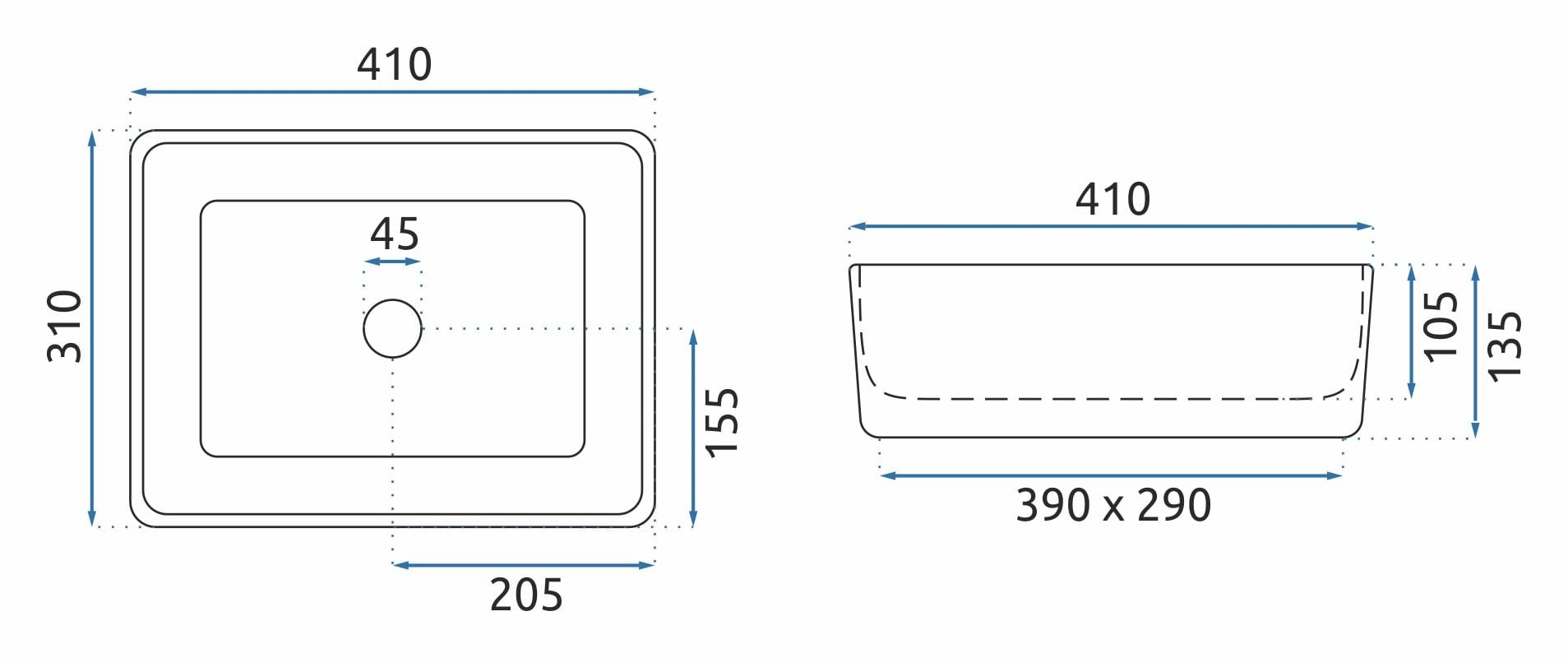 Lavoar pe blat ceramic Rea Anita Mini , latime de 31 cm, alb