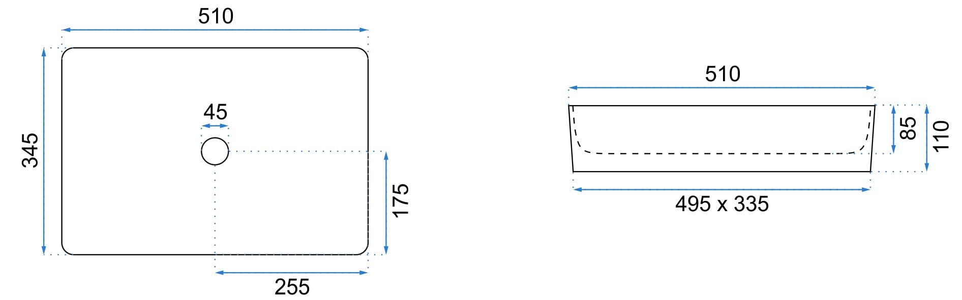 Lavoar pe blat ceramic Rea Avia , latime de 34.5 cm, alb