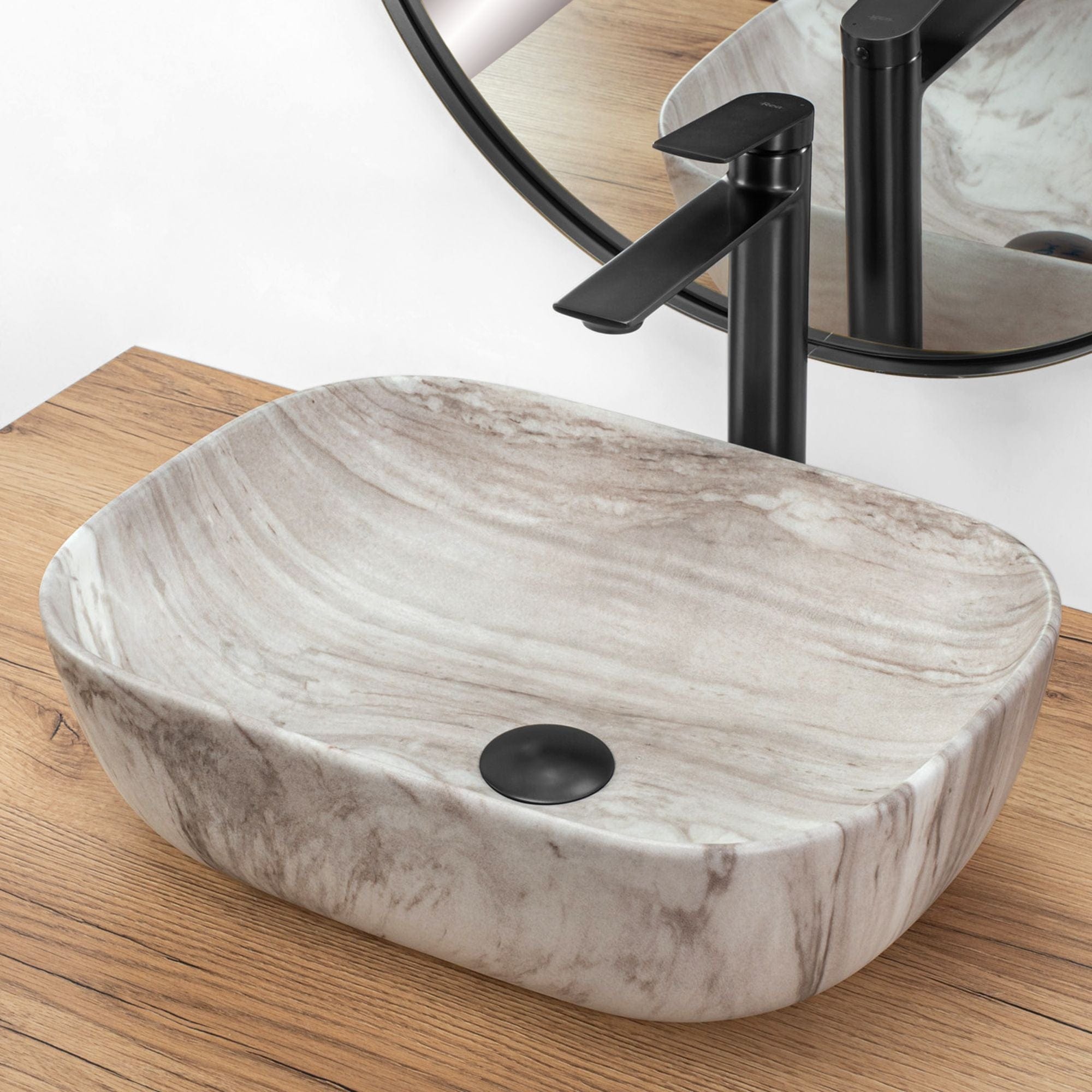 Lavoar pe blat ceramic Rea Belinda Ash , latime de 33 cm, imitatie piatra