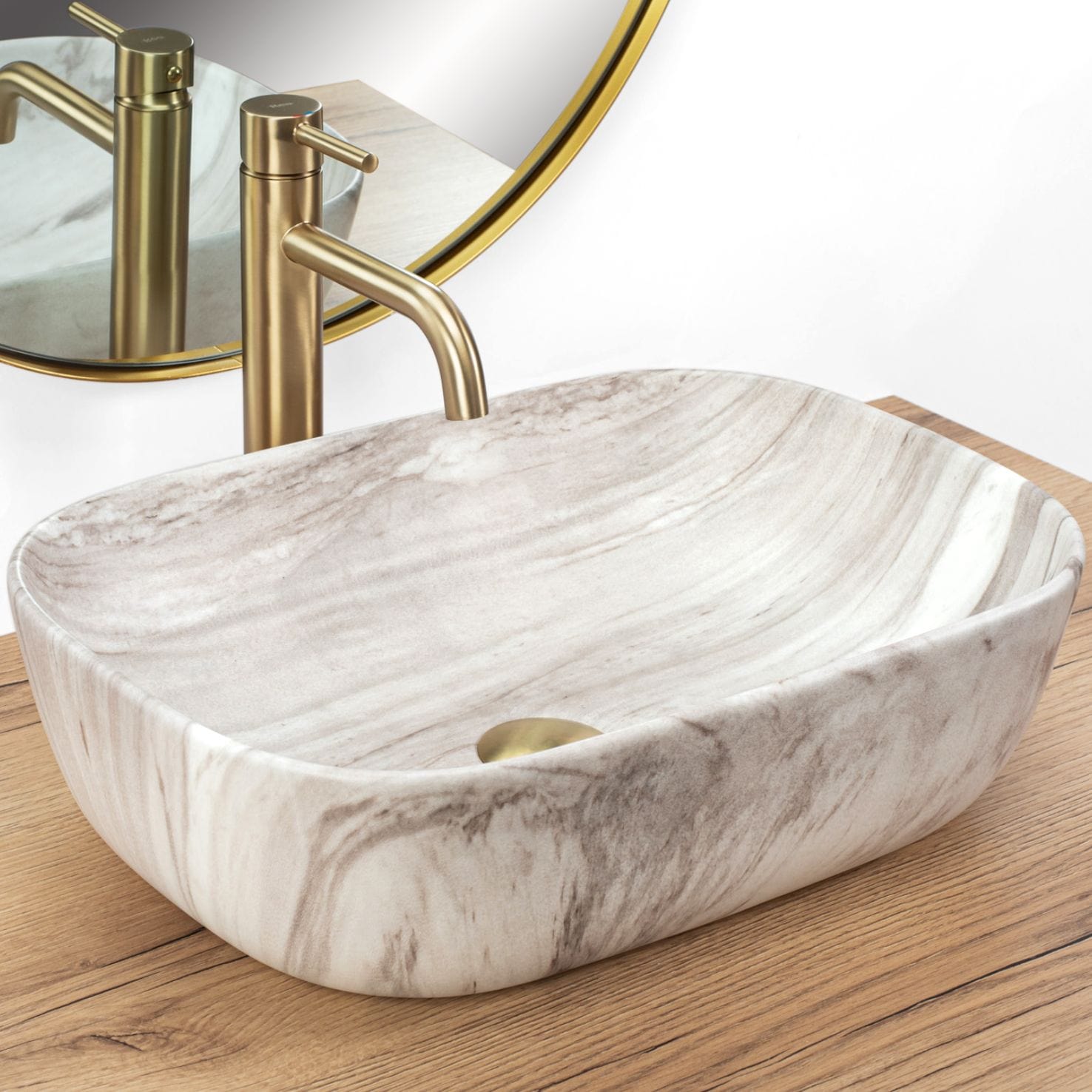 Lavoar pe blat ceramic Rea Belinda Ash , latime de 33 cm, imitatie piatra