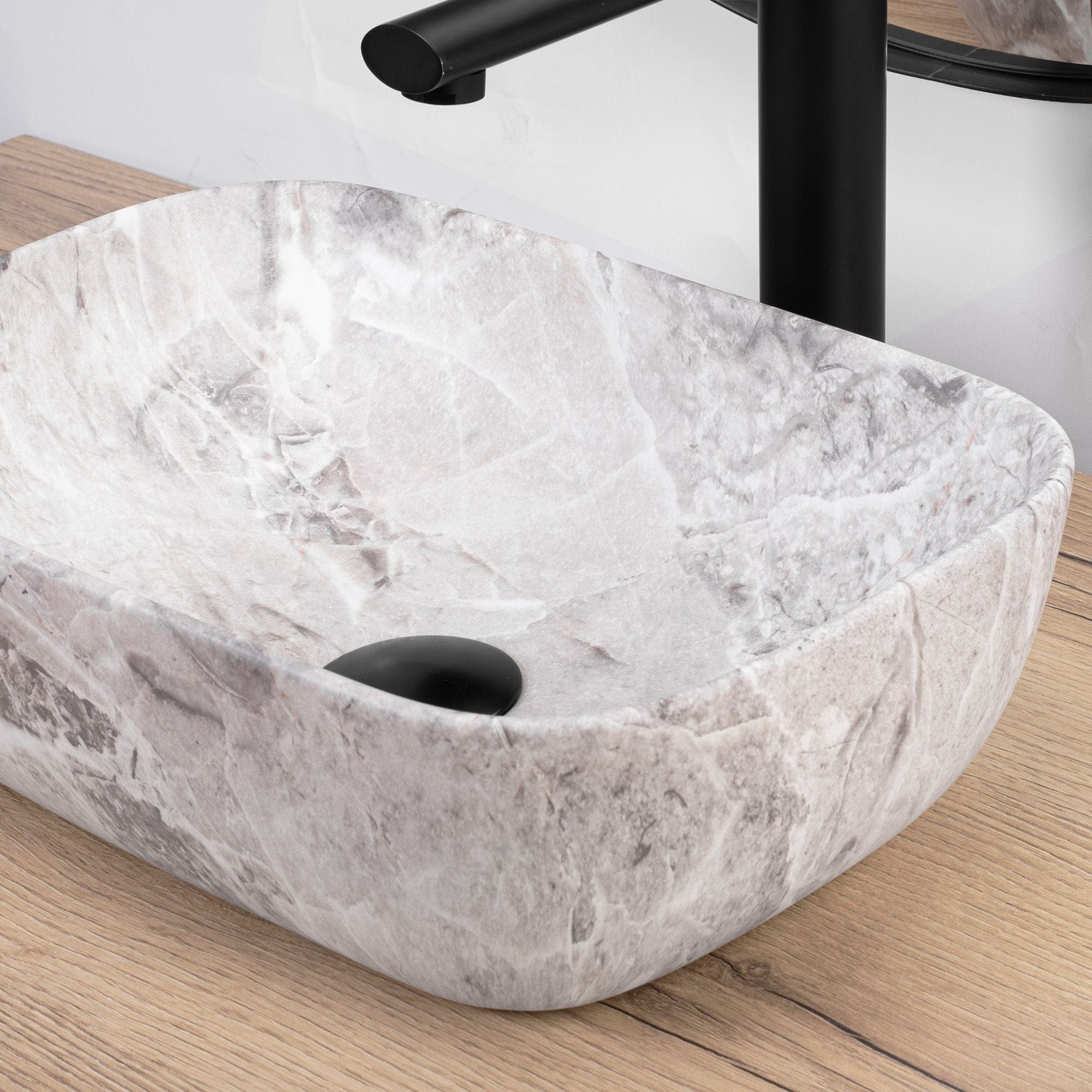 Lavoar pe blat ceramic Rea Belinda Mini Stone , latime de 25.5 cm, imitatie piatra