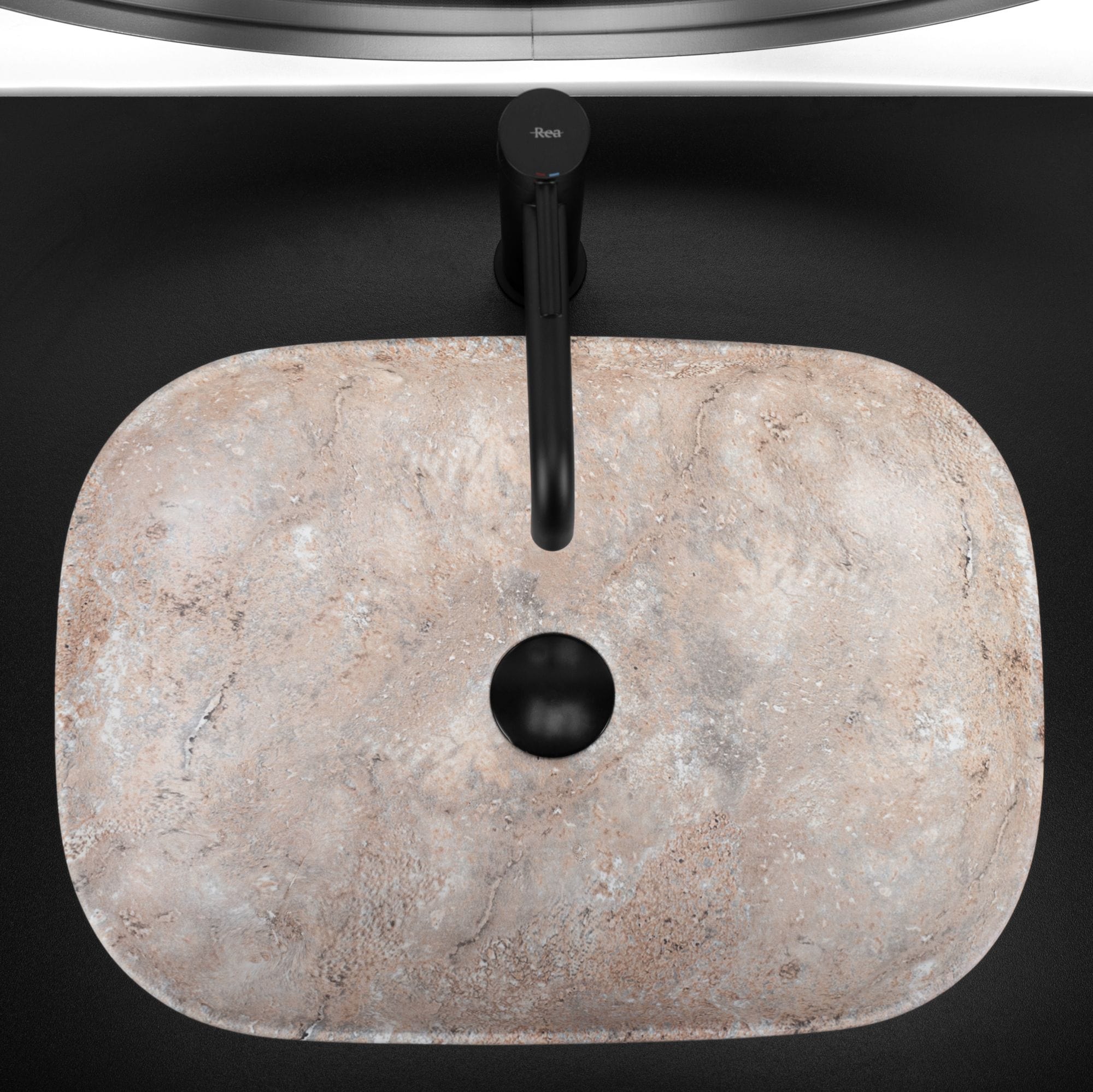 Lavoar pe blat ceramic Rea Belinda Savana , latime de 34 cm, imitatie piatra