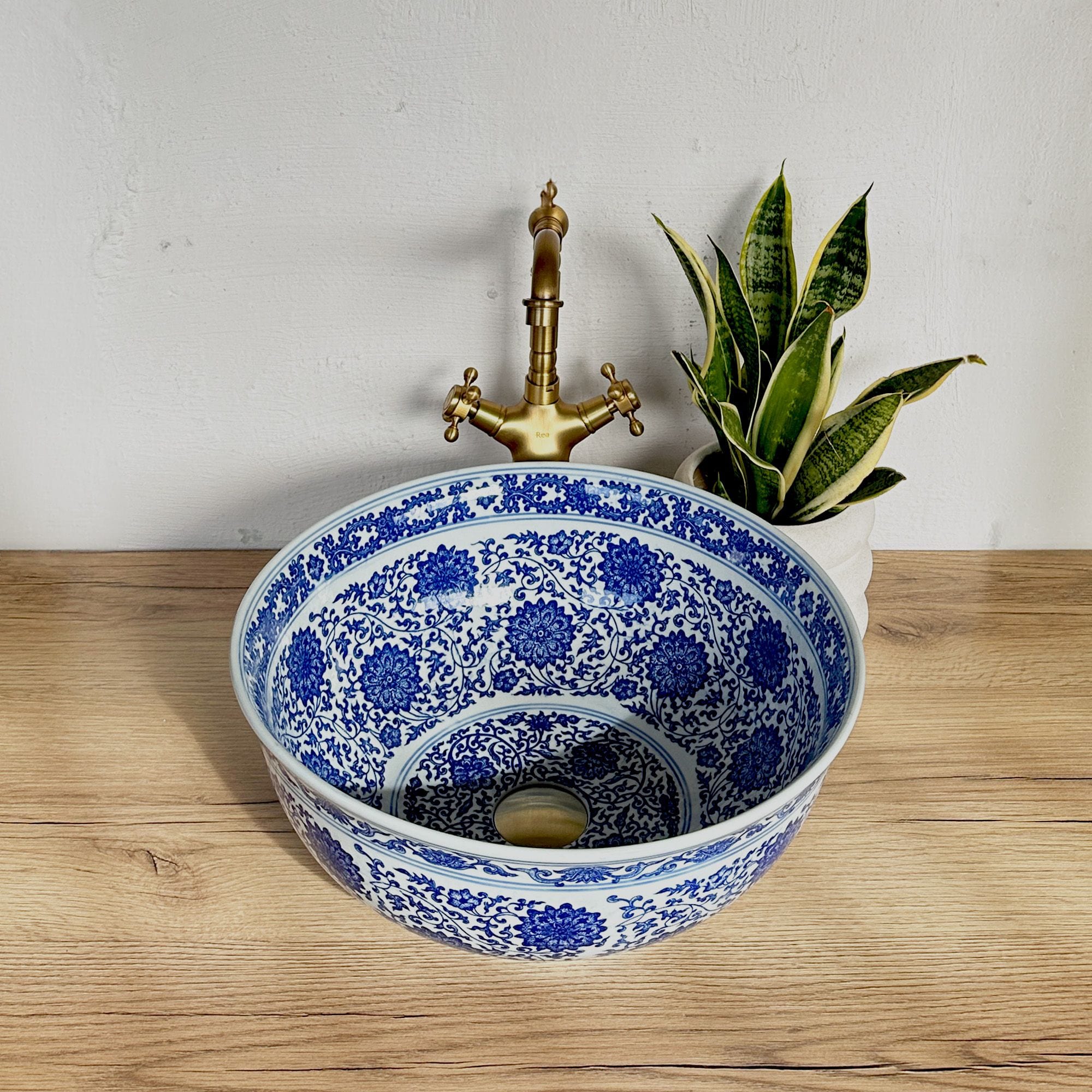 Lavoar pe blat ceramic Rea Bella, latime de 41.5 cm, albastru