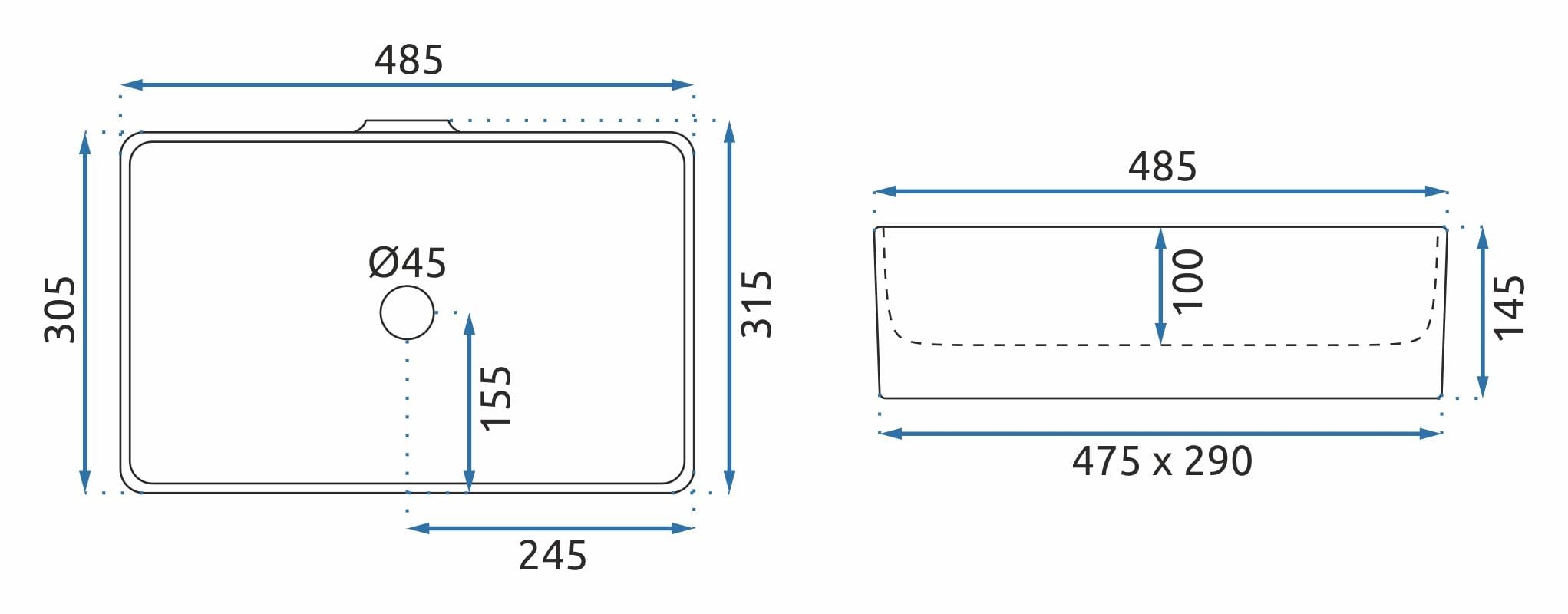 Lavoar pe blat ceramic Rea Berta 48 , latime de 31.5 cm, alb