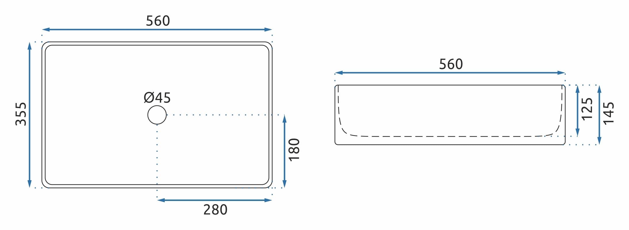 Lavoar pe blat ceramic Rea Berta 55 , latime de 35.5 cm, alb