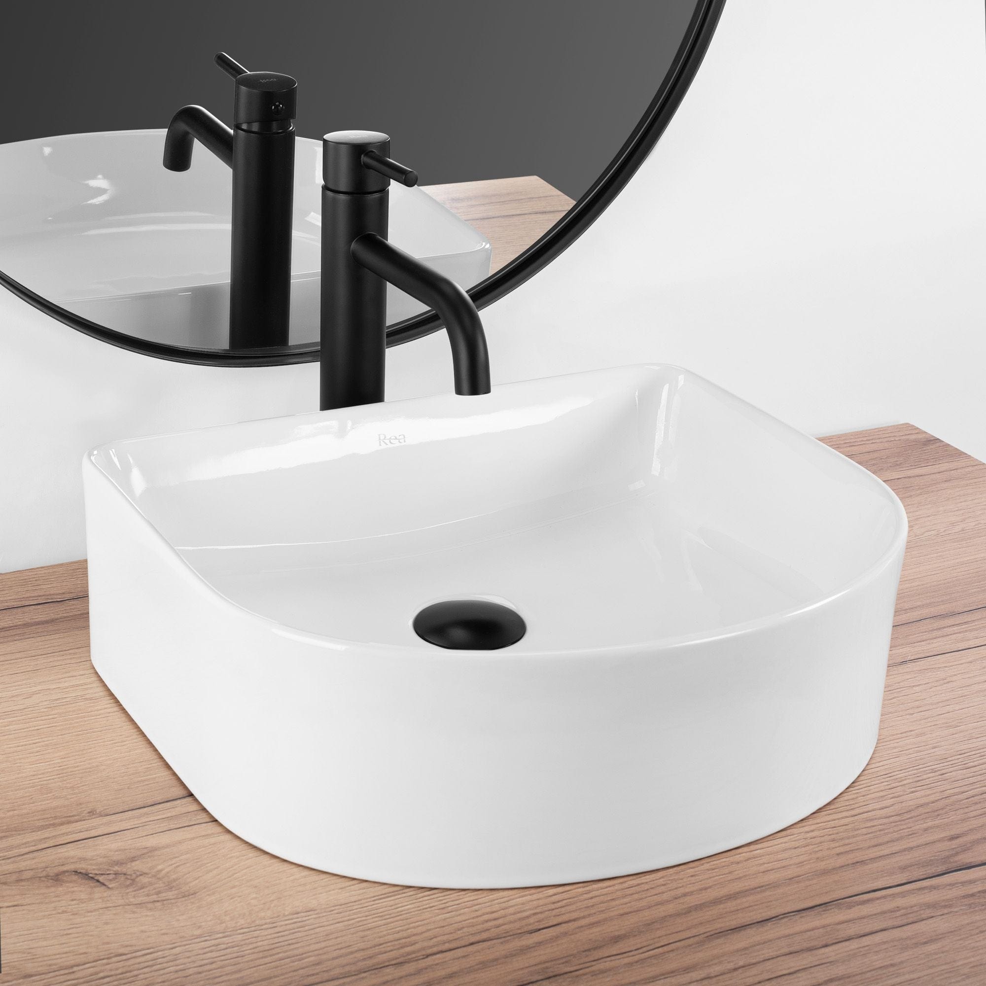 Lavoar pe blat ceramic Rea Clara  , latime de 40  cm,  alb