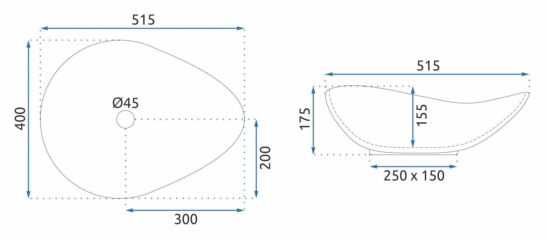 Lavoar pe blat ceramic Rea Dora Stone , latime de 40 cm, imitatie piatra