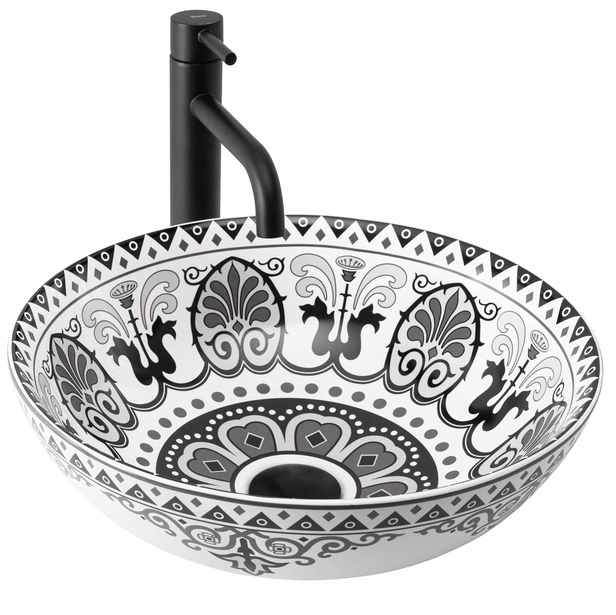 Lavoar pe blat ceramic Rea Etno, latime de 40 cm, alb-negru