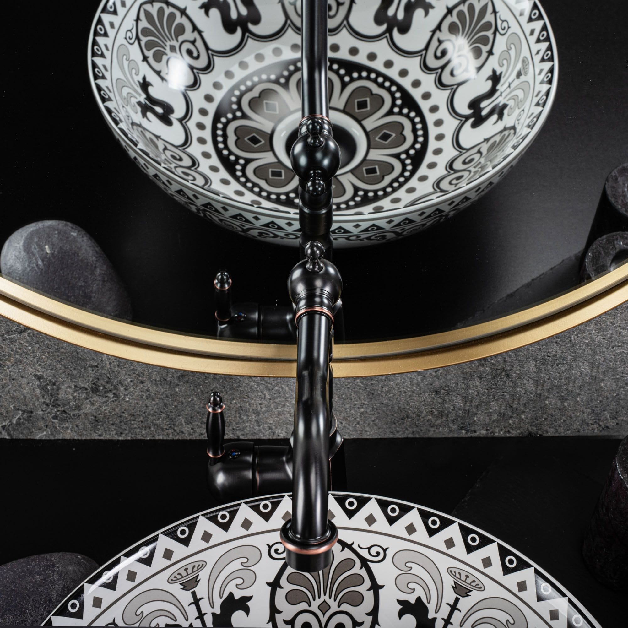 Lavoar pe blat ceramic Rea Etno, latime de 40 cm, alb-negru