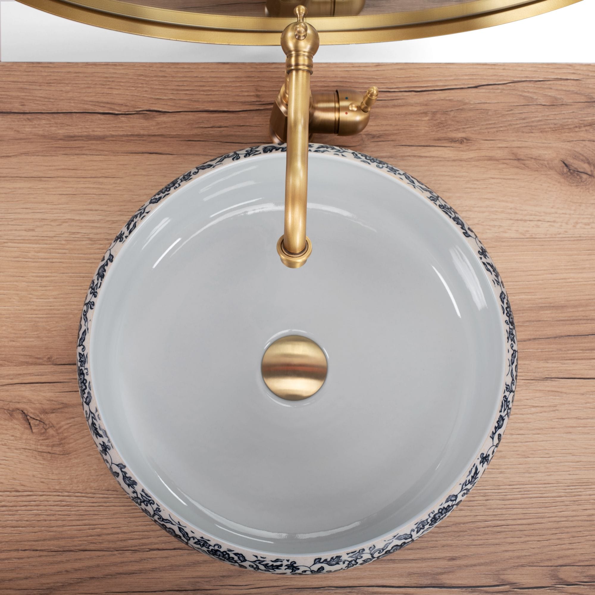 Lavoar pe blat ceramic Rea Florisa, latime de 40 cm, alb inflorat