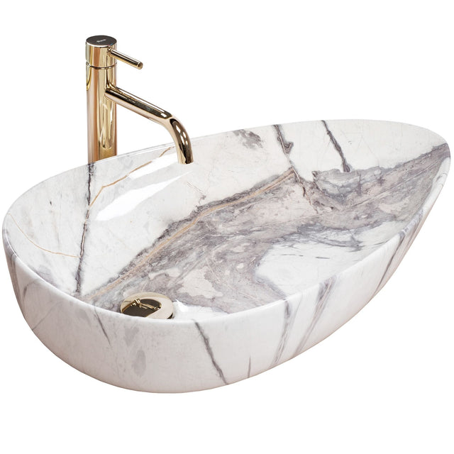 Lavoar pe blat ceramic Rea Greta 65  , latime de 39  cm,  imitatie piatra