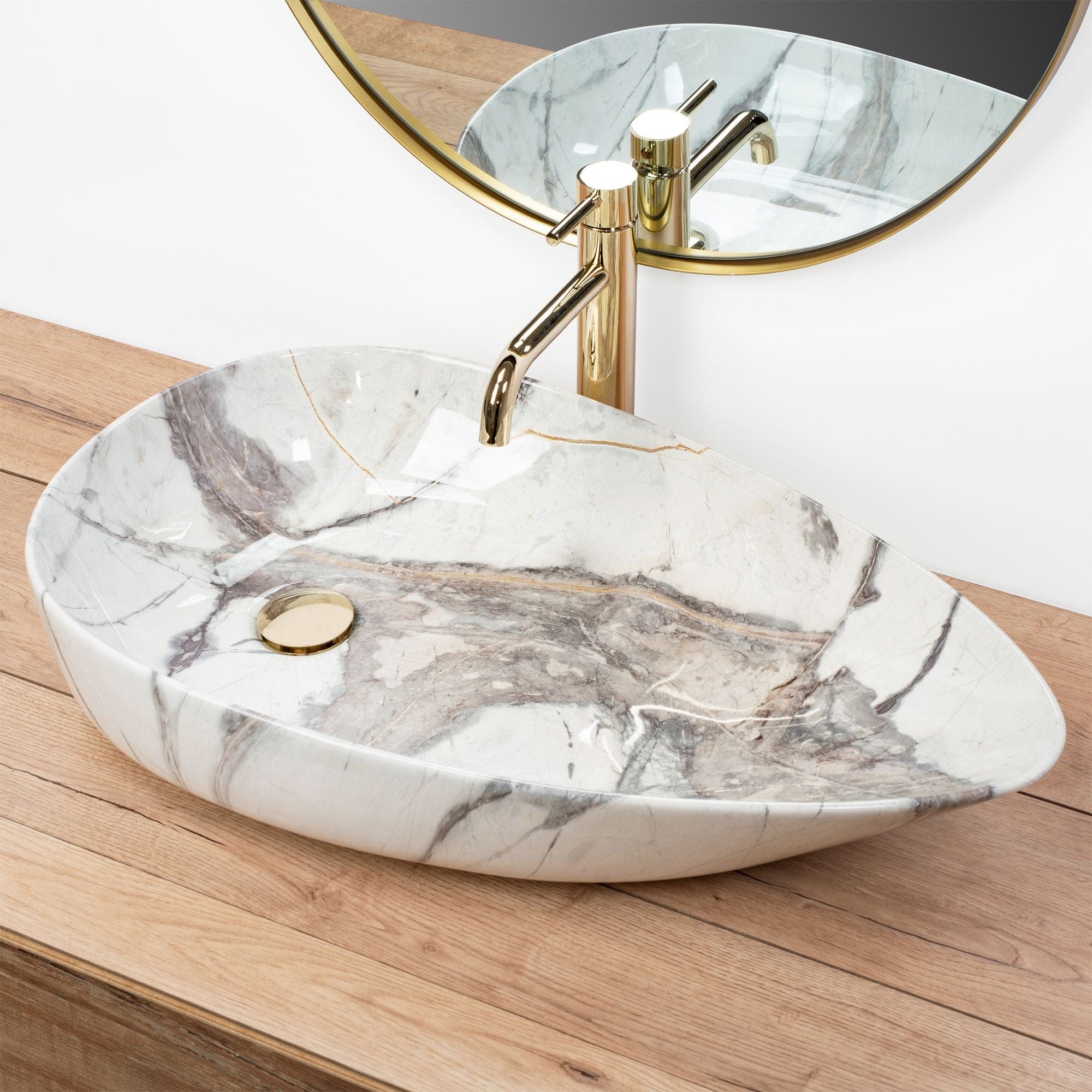 Lavoar pe blat ceramic Rea Greta 65  , latime de 39  cm,  imitatie piatra