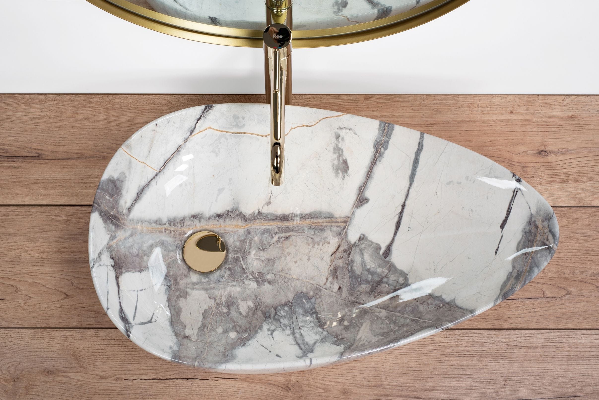 Lavoar pe blat ceramic Rea Greta 65  , latime de 39  cm,  imitatie piatra