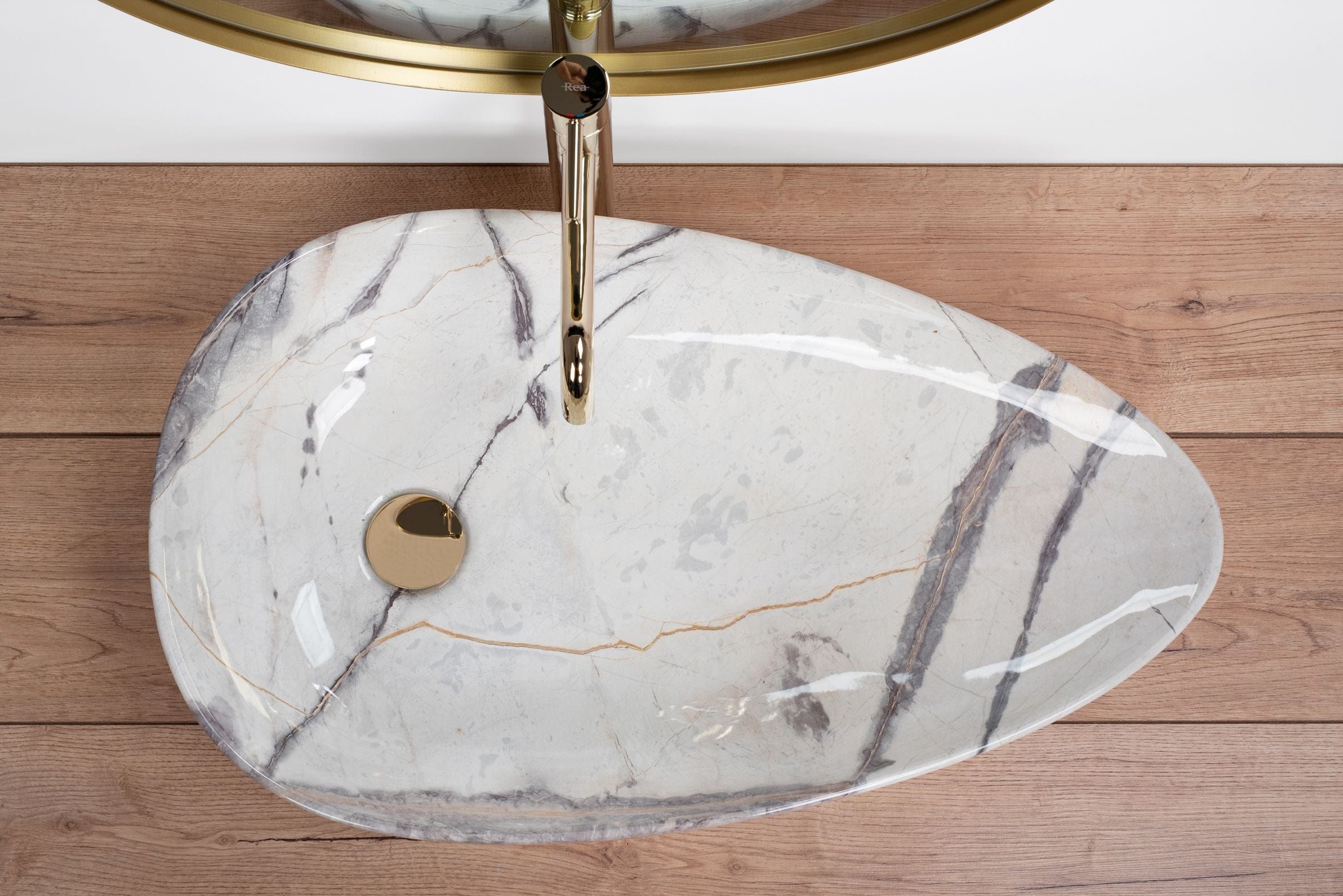 Lavoar pe blat ceramic Rea Greta 65  , latime de 39  cm,  imitatie piatra