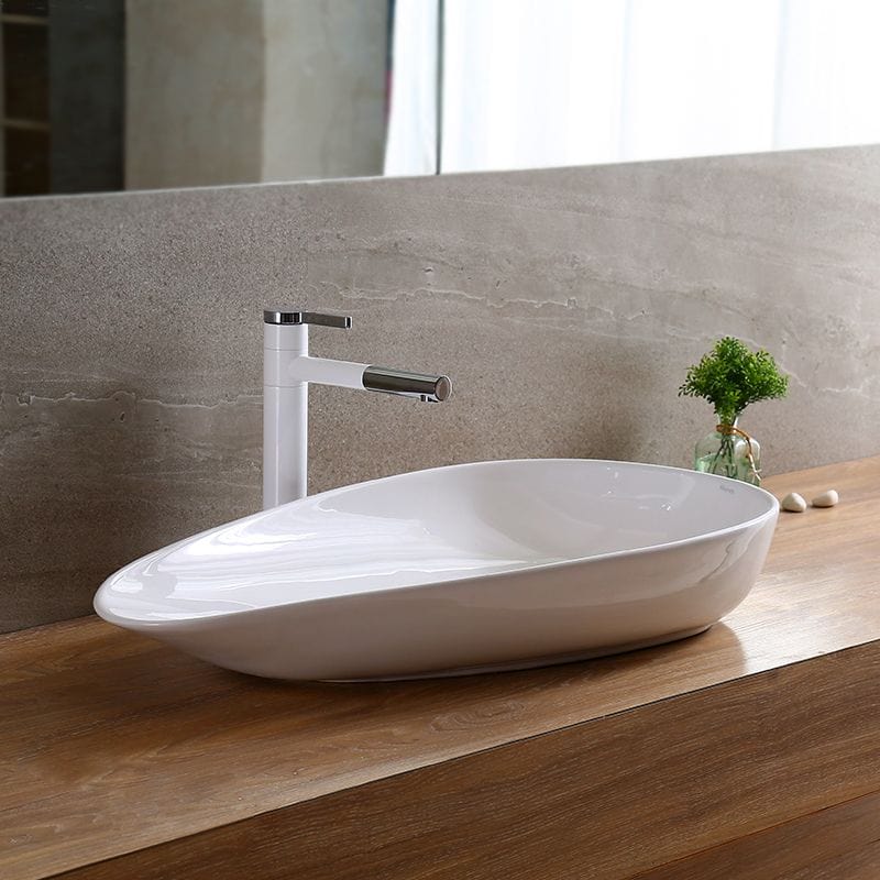 Lavoar pe blat ceramic Rea Greta 75 , latime de 42.5 cm, alb
