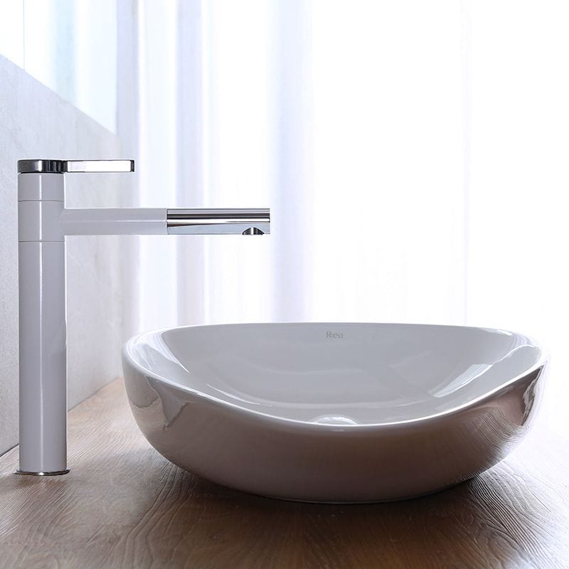 Lavoar pe blat ceramic Rea Greta 75 , latime de 42.5 cm, alb