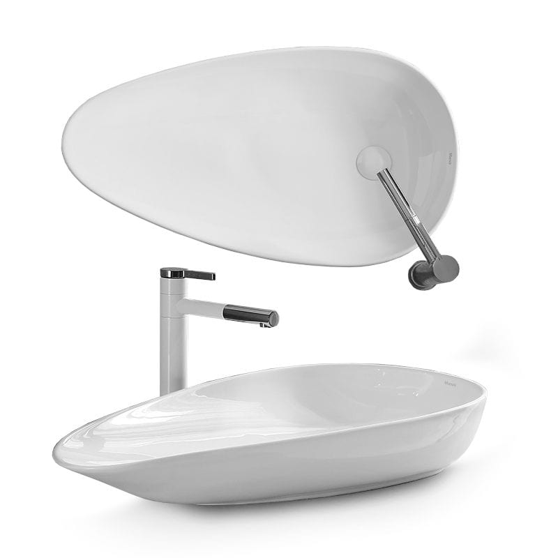 Lavoar pe blat ceramic Rea Greta 75 , latime de 42.5 cm, alb